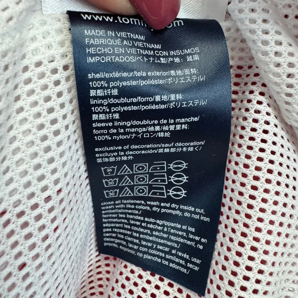 Tommy Hilfiger Sport Mens XL Colorblock Hooded Windbreaker Jacket Red White Blue